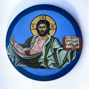 Εικόνα του Ιησού σε ξύλο με διάμετρο 25 εκατοστά - πίνακες & κάδρα