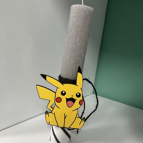 Πασχαλινή λαμπάδα αγόρι Pikachu grey - αγόρι, λαμπάδες, με ξύλινο στοιχείο - 2