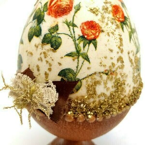 Διακοσμητικό φλοράλ αυγό σε ξύλινη βάση 12x7x7 - λουλούδια, αυγό, διακοσμητικά, άνοιξη - 3