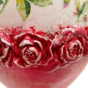 Διακοσμητικό κόκκινο-φλοράλ κεραμικό αυγό Baroque σε ξύλινη βάση 17x8x8 - λουλούδια, αυγό, διακοσμητικά, άνοιξη - 3