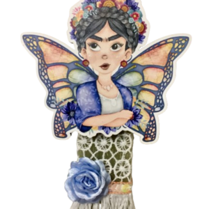 Χειροποίητη λαμπάδα " Butterfly Frida " - μαγνητάκι διακοσμημένη με κρόσια και λουλουδάκι - λουλούδια, λαμπάδες, για ενήλικες, για εφήβους - 3