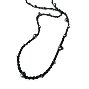 Βραχιόλι-κολιέ μακραμέ μαύρο με ατσάλινες χάντρες - ατσάλι, χεριού, αυξομειούμενα - 2