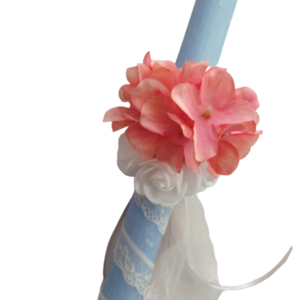 Γαλάζια λαμπάδα με λουλούδια - κορίτσι, λουλούδια, λαμπάδες, για ενήλικες, για εφήβους - 3