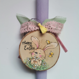 Χειροποίητη αρωματική προσωποποιημένη λαμπάδα με λαγουδάκι Happy Easter - κορίτσι, λαμπάδες, πρώτο Πάσχα, για μωρά, προσωποποιημένα