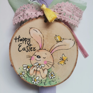 Χειροποίητη αρωματική προσωποποιημένη λαμπάδα με λαγουδάκι Happy Easter - κορίτσι, λαμπάδες, πρώτο Πάσχα, για μωρά, προσωποποιημένα - 2