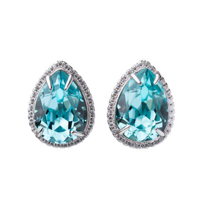Σκουλαρίκια σε Σχήμα δάκρυ με Κρύσταλλα σε Γαλάζια Απόχρωση | The Gem Stories Jewelry - ασήμι 925, swarovski, μικρά, με κλιπ, επιπλατινωμένα