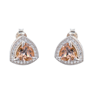Σκουλαρίκια Ασημένια με Βιντάζ Ροζ Κρύσταλλο σε σχήμα Τρίγωνο | The Gem Stories Jewelry - ασήμι 925, swarovski, μικρά, με κλιπ, επιπλατινωμένα