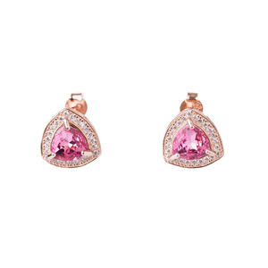 Σκουλαρίκια Ασημένια με Ροζ Κρύσταλλο σε σχήμα Τρίγωνο | The Gem Stories Jewelry - ασήμι 925, swarovski, μικρά, με κλιπ, επιπλατινωμένα