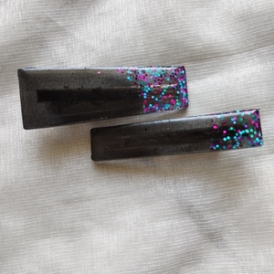 Hair Clips 2 ΤΜΧ σε μαύρο χρώμα με glitter - γυαλί, κορίτσι, μέταλλο, για τα μαλλιά, hair clips - 3