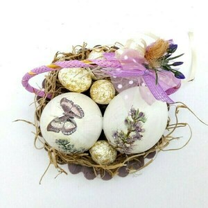Διακοσμητικά αυγά σε βάση με μεταλλικό στεφανάκι μωβ - αυγό, διακοσμητικά - 2