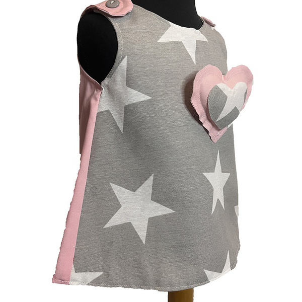 Χειροποίητο βαμβακερό φόρεμα γκρι αστέρια με ροζ πλάτη - κορίτσι, παιδικά ρούχα, βρεφικά ρούχα - 3