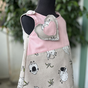 Χειροποίητο βαμβακερό φόρεμα ροζ με προβατάκια - κορίτσι, βρεφικά ρούχα, 1-2 ετών - 5