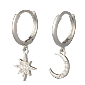 Σκουλαρίκια με Αστέρι και Φεγγάρι Ασημένια Επιροδιωμένα | The Gem Stories Jewelry - ασήμι 925, αστέρι, φεγγάρι, με κλιπ, επιπλατινωμένα