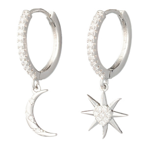 Σκουλαρίκια Κρεμαστά με Αστέρι και Φεγγάρι Μεταλλικά Επιροδιωμένα| The Gem Stories Jewelry - ορείχαλκος, αστέρι, φεγγάρι, με κλιπ, επιπλατινωμένα
