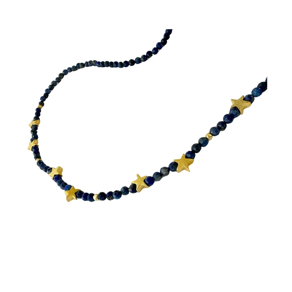 Γυναικείο Κολιέ με λάπι λάζουλι και αστεράκια. Από Ασήμι 925, Επίχρυσο. Μέγεθος 40 εκ. - ημιπολύτιμες πέτρες, ασήμι 925, αστέρι, seed beads