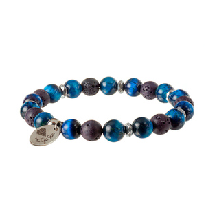 Ανδρικό Βραχιόλι με Μπλε Μάτι του Τίγρη και Λάβα | The Gem Stories Jewelry - ημιπολύτιμες πέτρες, ατσάλι - 2