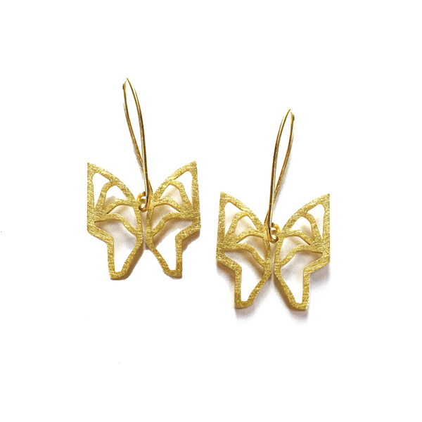 Σκουλαρίκια γυναικεία επιχρυσωμένα γεωμετρική πεταλούδα - επιχρυσωμένα, πεταλούδα, μακριά, μπρούντζος, γάντζος - 4