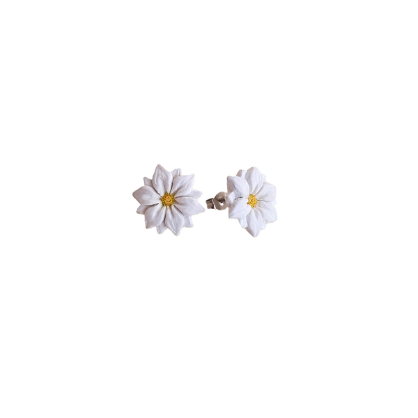 Σκουλαρίκια λευκές μαργαρίτες - πηλός, λουλούδι, μικρά, ατσάλι, boho - 3