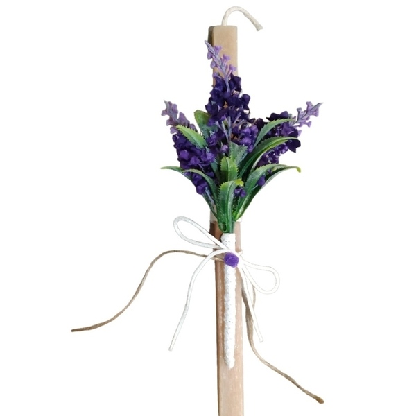 Αρωματική λαμπάδα 25εκ.,μαγνητάκι λουλούδι λεβάντα. - κορίτσι, λουλούδια, λαμπάδες, για ενήλικες
