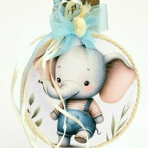 Αρωματική λαμπάδα γκρι - μπλε με ελεφαντάκι 30x10x4 - αγόρι, λαμπάδες, για παιδιά, ζωάκια, για μωρά - 3