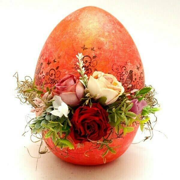 Κεραμικό διακοσμητικό ανοιγόμενο αυγό σε κόκκινο-χρυσό χρώμα 20x18x16 - λουλούδια, αυγό, διακοσμητικά