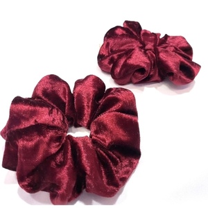 Scrunchies 2 τμχ, μεγάλο μέγεθος , χρώμα Μπορντό κόκκινο! - ύφασμα, λαστιχάκια μαλλιών