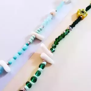 Βραχιολάκι ποδιού πράσινο με λουλουδάκι - boho, seed beads, ποδιού - 5