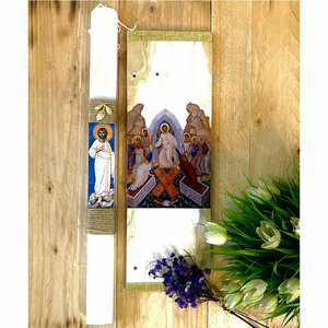 Πασχαλινή Λαμπάδα Decoupage Με Τον Αναστάντα Ιησού Χριστό 35cm Και Δώρο Μια Εικονίτσα - Φυλαχτό - λαμπάδες, για παιδιά, για ενήλικες, για εφήβους - 3