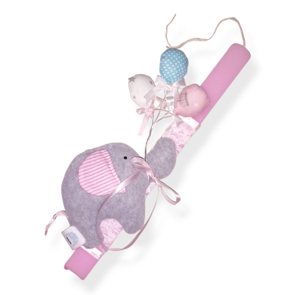 Χειροποίητη ροζ λαμπάδα/Δώρο: ένα υφασμάτινο παιχνίδι ελεφαντάκι/20εκ. - κορίτσι, λαμπάδες, πρώτο Πάσχα, ζωάκια, για μωρά