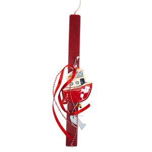 Κόκκινη αρωματική λαμπάδα με χειροποίητο διακοσμητικό κεραμικό καραβάκι - κορίτσι, λαμπάδες, για ενήλικες, για εφήβους - 2