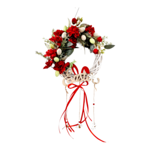 Πασχαλινό στεφανι μπαμπού 25 εκ. με κόκκινα λουλούδια - κορίτσι, λουλούδια, διακοσμητικά, για ενήλικες