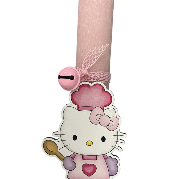 Πασχαλινή λαμπάδα κορίτσι Hello Kitty pink - κορίτσι, λαμπάδες, με ξύλινο στοιχείο