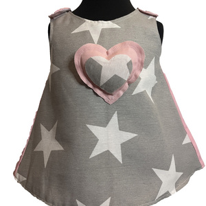 Χειροποίητο βαμβακερό φόρεμα γκρι αστέρια με ροζ πλάτη - κορίτσι, παιδικά ρούχα, βρεφικά ρούχα