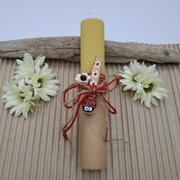 "Red Ladybug" Λαμπάδα Μελισσοκέρι με Μαγνητάκι 20x3cm - κορίτσι, λουλούδια, λαμπάδες, για ενήλικες, για εφήβους - 2