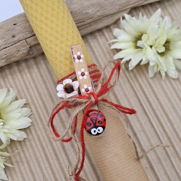 "Red Ladybug" Λαμπάδα Μελισσοκέρι με Μαγνητάκι 20x3cm - κορίτσι, λουλούδια, λαμπάδες, για ενήλικες, για εφήβους - 3
