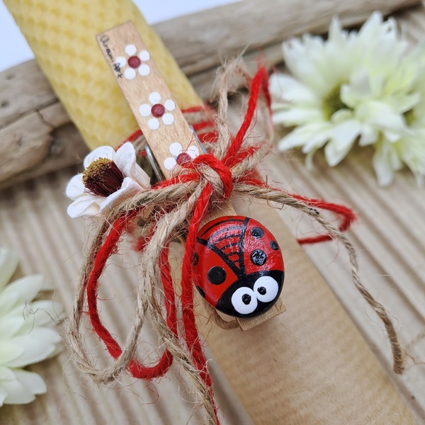 "Red Ladybug" Λαμπάδα Μελισσοκέρι με Μαγνητάκι 20x3cm - κορίτσι, λουλούδια, λαμπάδες, για ενήλικες, για εφήβους - 4