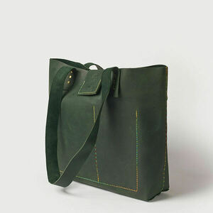 Γυναικεία χειροποίητη τσάντα ώμου Toya από δέρμα σε σκούρο πράσινο χρώμα - δέρμα, ώμου, μεγάλες, all day - 2