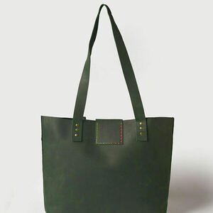 Γυναικεία χειροποίητη τσάντα ώμου Toya από δέρμα σε σκούρο πράσινο χρώμα - δέρμα, ώμου, μεγάλες, all day - 3