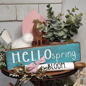 Ξύλινη διακοσμητικη πινακίδα, HELLO spring - διακοσμητικά, για ενήλικες, πασχαλινά δώρα - 2