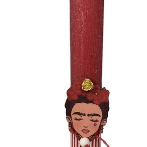 Πασχαλινή λαμπάδα κορίτσι Frida Kahlo cod2 - λαμπάδες, frida kahlo, με ξύλινο στοιχείο