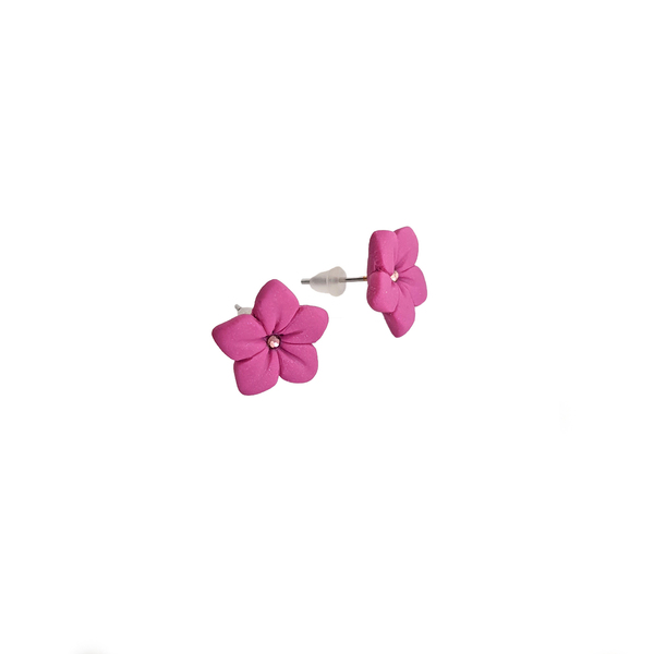 Σκουλαρίκια μωβ λουλούδια - στρας, πηλός, λουλούδι, μικρά, ατσάλι - 3