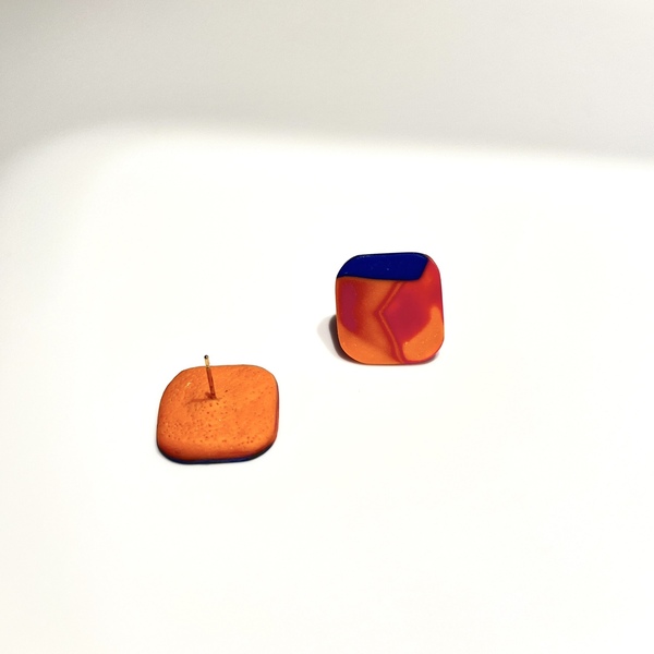 Appela Rectangle Earrings Χειροποίητα Καρφωτά Σκουλαρίκια Πολυμερικού Πηλού Κόκκινο, Πορτοκαλί & Μπλε - πηλός, ατσάλι, μεγάλα - 2