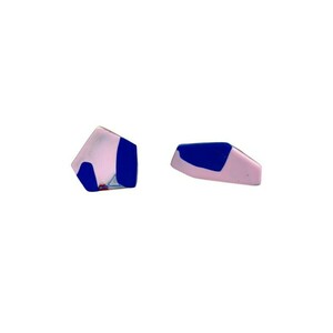 Ftery Blue & Pink Organic Polygonal Earrings Χειροποίητα Πολυγωνικά Καρφωτά Σκουλαρίκια Πολυμερικού Πηλού Μπλε & Ροζ - πηλός, ατσάλι, μεγάλα