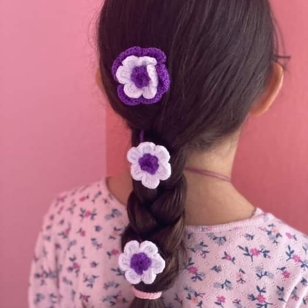 Κλιπ μαλλιών Τρία λουλούδια hair clip - νήμα, hair clips - 4