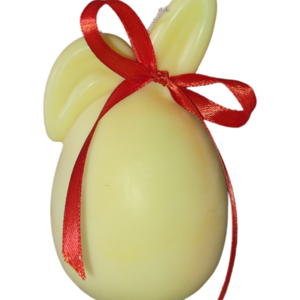 Πασχαλινό λαγουδάκι αυγό σε Κίτρινο χρώμα με γυριστό αυτί και άρωμα Βανίλια Μαδαγασκάρης 200 γραμμαρια από το Quintessa Candles. - πάσχα, αρωματικά κεριά, πασχαλινά δώρα, κερί σόγιας