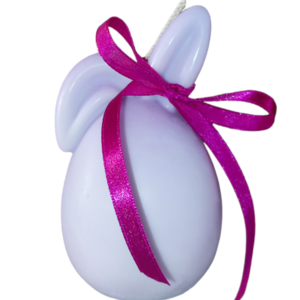 Πασχαλινό λαγουδάκι αυγό σε Λιλά χρώμα με γυριστό αυτί και άρωμα Βανίλια Μαδαγασκάρης 200 γραμμαρια από το Quintessa Candles. - πάσχα, αρωματικά κεριά, πασχαλινά δώρα, κερί σόγιας