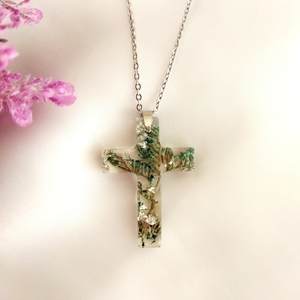 Χειροποίητος σταυρός από υγρό γυαλί με αποξηραμένα ανθακια - σταυρός, κοντά, ατσάλι, φθηνά - 2