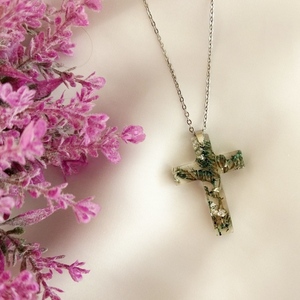 Χειροποίητος σταυρός από υγρό γυαλί με αποξηραμένα ανθακια - σταυρός, κοντά, ατσάλι, φθηνά - 5
