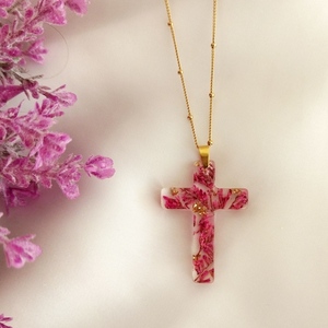 Χειροποίητος σταυρός από υγρό γυαλί, με αποξηραμένα ανθακια - γυαλί, σταυρός, κοντά, ατσάλι, φθηνά - 4