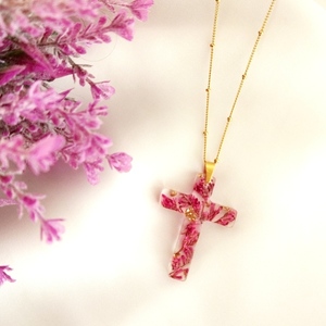 Χειροποίητος σταυρός από υγρό γυαλί, με αποξηραμένα ανθακια - γυαλί, σταυρός, κοντά, ατσάλι, φθηνά - 5